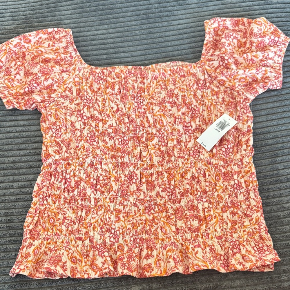 Old Navy Floral Smocked Top - Red and White